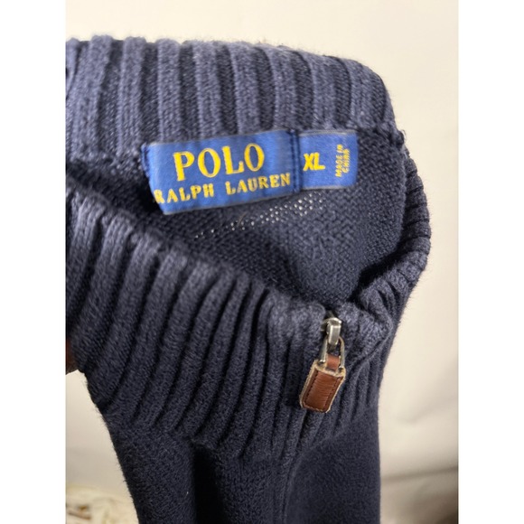Polo Ralph Lauren Mens XL Quarter Zip Sweater Navy Blue Red Pony Logo Cotton - Picture 6 of 8
